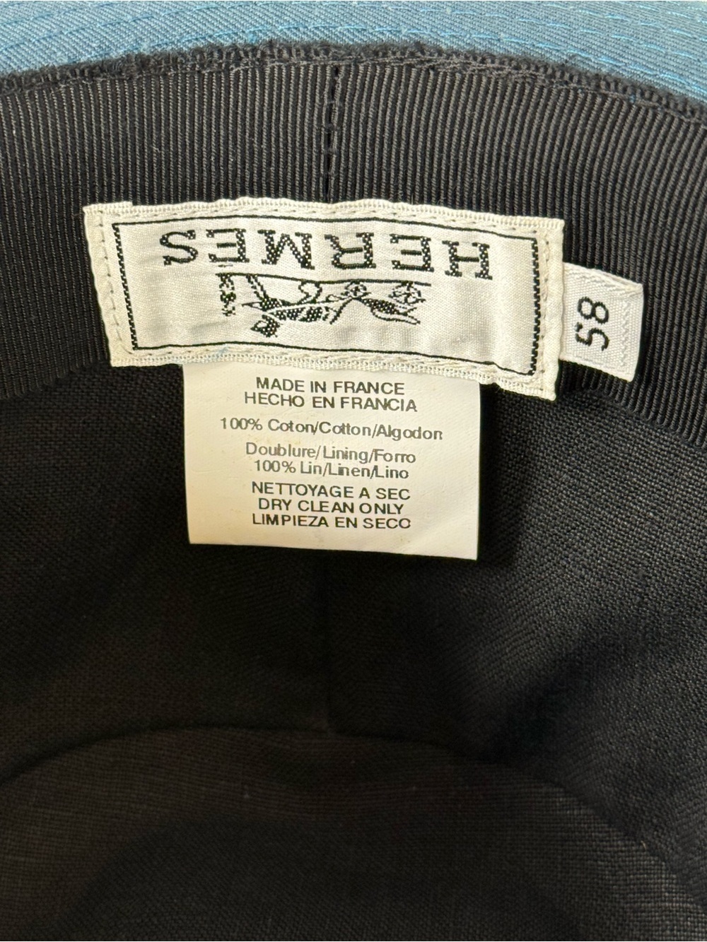 HERMES ‘Edouard’ Cotton Canvas Fedora Hat Made In France Deep Peacock Blue 58cm - Picture 10 of 15
